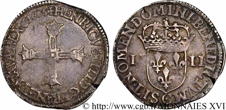 HENRI IV LE GRAND Quart d écu, croix bâtonnée et couronnée de face 1605 Saint-Lô TTB