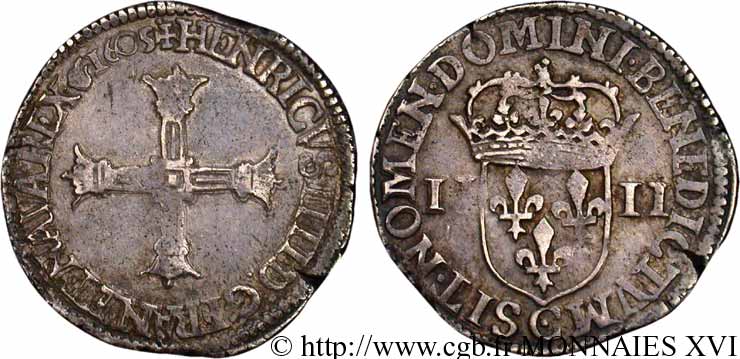 HENRY IV Quart d écu, croix bâtonnée et couronnée de face 1605 Saint-Lô XF