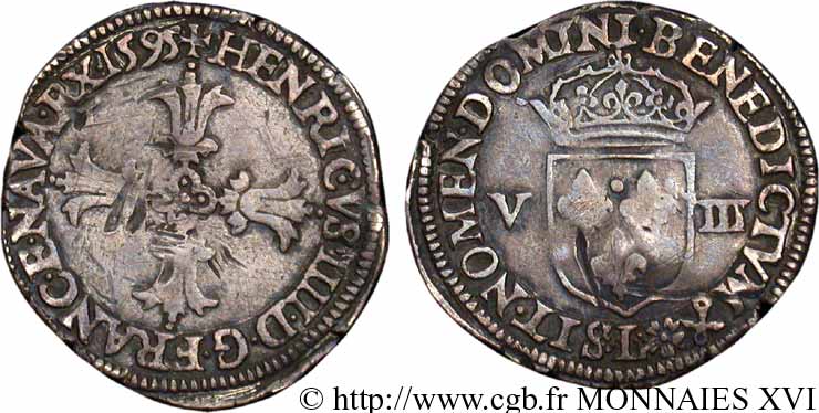 HENRY IV Huitième d écu, croix feuillue de face 1595 Bayonne MBC