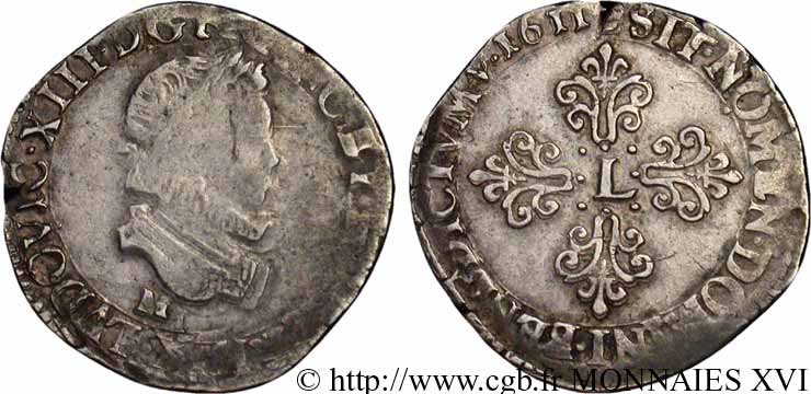 LOUIS XIII LE JUSTE Demi-franc au buste enfantin et fraisé 1611 Toulouse TB/TTB