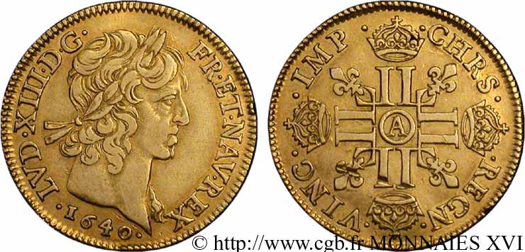 LOUIS XIII LE JUSTE Louis d or aux huit L (effigie de Jean Warin) 1640 Paris, Monnaie du Louvre TTB