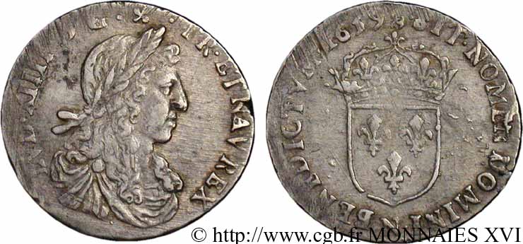 LOUIS XIV  THE SUN KING  Douzième d écu au buste juvénile, 1er type 1659 Montpellier VF