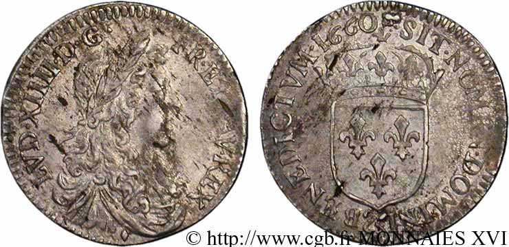 LOUIS XIV LE GRAND OU LE ROI SOLEIL Douzième d&nbsp;écu au buste juvénile  1660 Aix-en-Provence TTB