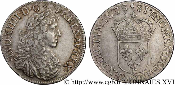 LOUIS XIV  THE SUN KING  Demi-écu au buste juvénile, 3e type 1673 Lyon XF/AU