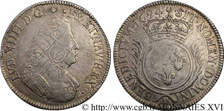 LOUIS XIV LE GRAND OU LE ROI SOLEIL Écu aux palmes 1694 Metz TB/TB+