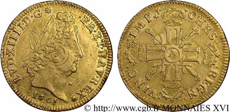 LOUIS XIV LE GRAND OU LE ROI SOLEIL Louis d’or aux huit L et aux insignes 1701  Paris TTB+
