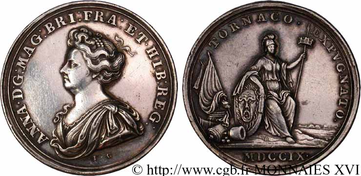 GRANDE-BRETAGNE - ANNE Médaille pour la prise de Tournai 1709  SUP