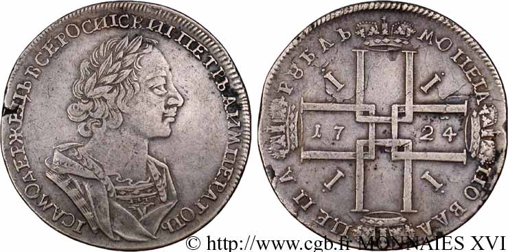 RUSSIE - PIERRE Ier LE GRAND Rouble, groupe II 1724 Moscou TTB