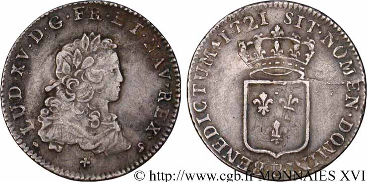 LOUIS XV DIT LE BIEN AIMÉ Tiers d&nbsp;écu de France 1721 Rouen TTB