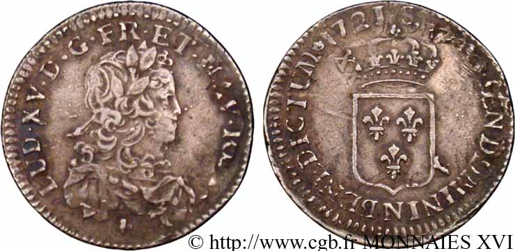 LOUIS XV DIT LE BIEN AIMÉ Sixième d&nbsp;écu de France 1721 Montpellier TTB