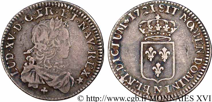 LOUIS XV THE BELOVED Sixième d écu de France 1721 Montpellier VF