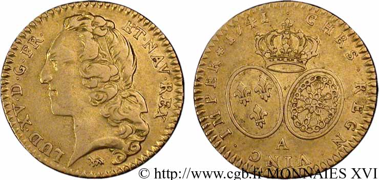 LOUIS XV  THE WELL-BELOVED  Demi-louis d’or aux écus ovales, tête ceinte d’un bandeau 1741 Paris SS