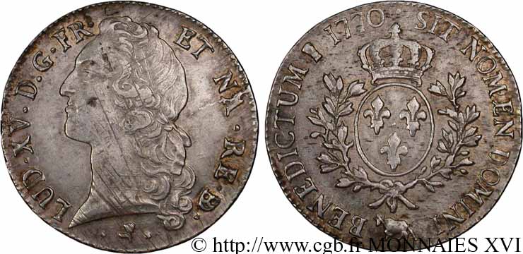 LOUIS XV  THE WELL-BELOVED  Écu dit  au bandeau  de Béarn 1770 Pau MBC/MBC+