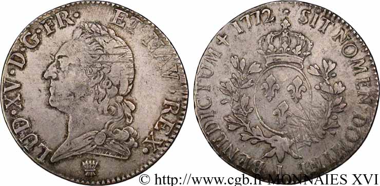 LOUIS XV DIT LE BIEN AIMÉ Écu dit &nbsp;à la vieille tête&nbsp; 1772 Limoges TB+/TTB