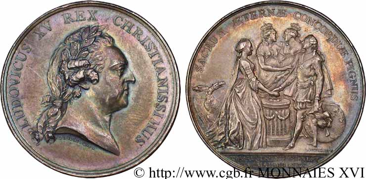 LOUIS XV  THE WELL-BELOVED  Médaille pour le mariage du Dauphin Louis et de l archiduchesse Marie-Antoinette EBC