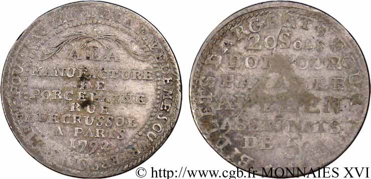 REVOLUTION COINAGE Bon pour 20 sols 1792 Paris XF/VF