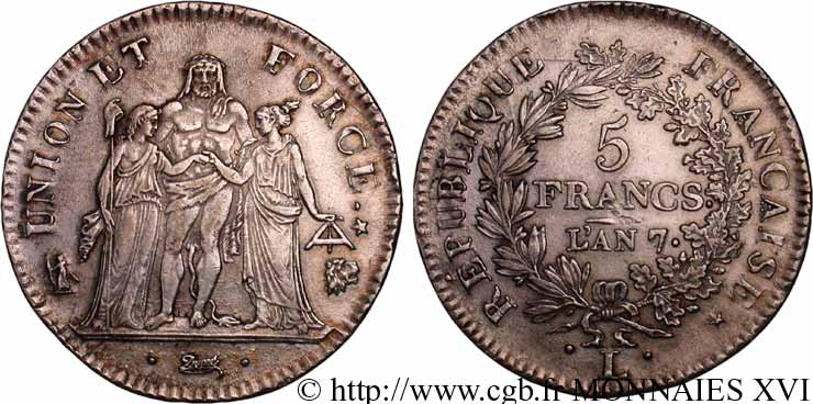 5 francs Union et Force, Union desserré, avec glands intérieurs et gland extérieur 1799 Bayonne F.291/26 SS 
