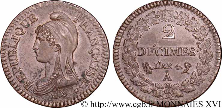 2 décimes Dupré 1796 Paris F.145/1 VZ 