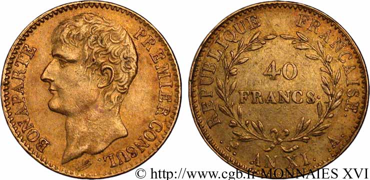 40 francs or Bonaparte Premier consul 1803 Paris F.536/1 MBC 