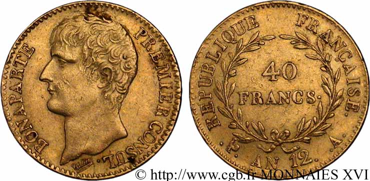 40 francs Bonaparte Premier consul  1804 Paris F.536/6 MBC 