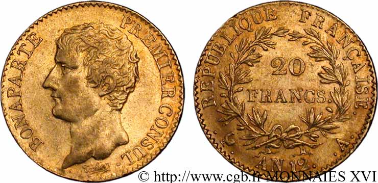 20 francs or Bonaparte Premier consul 1804 Paris F.510/2 AU 