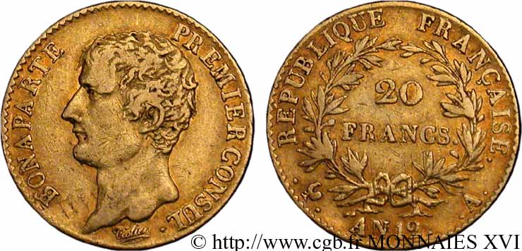20 francs or Bonaparte Premier consul 1804 Paris F.510/2 TB 