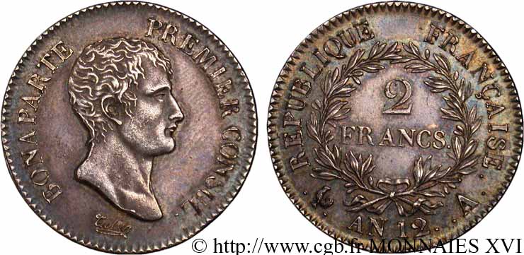 2 francs Bonaparte Premier Consul 1804 Paris F.250/1 EBC 