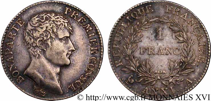 1 franc Bonaparte Premier consul 1803 Paris F.200/1 MBC 
