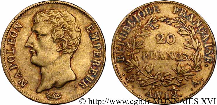 20 francs or, Napoléon empereur, buste intermédiaire 1804 Paris F.511/1 TTB 