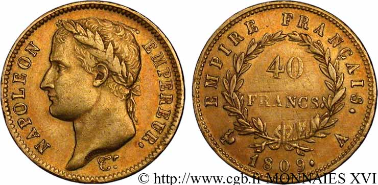 40 francs or Napoléon tête laurée, Empire français 1809 Paris F.541/1 TTB 