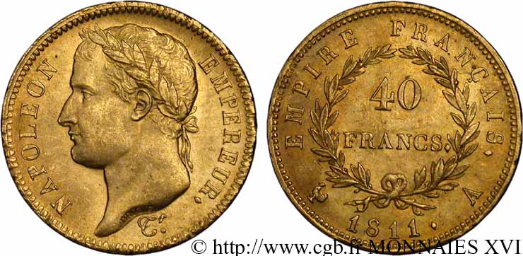 40 francs or Napoléon tête laurée, Empire français 1811 Paris F.541/6 SPL 