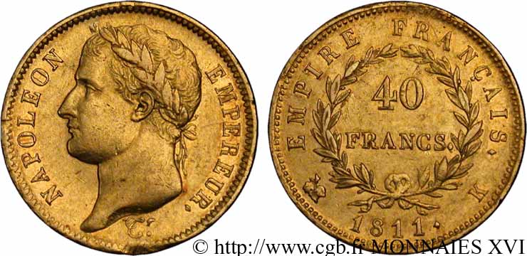 40 francs or Napoléon tête laurée, Empire français 1811 Bordeaux F.541/8 SS 