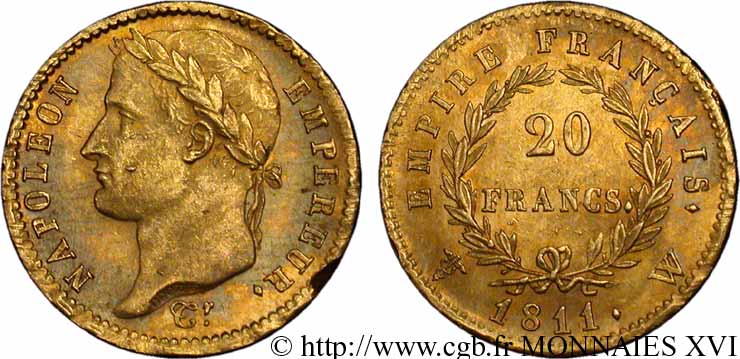 20 francs or Napoléon, tête laurée, Empire français 1811 Lille F.516/21 SPL 