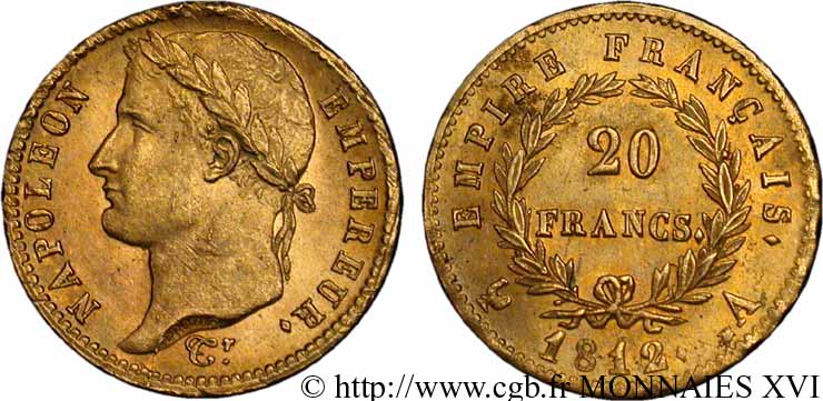 20 francs or Napoléon, tête laurée, Empire français 1812 Paris F.516/22 MS 