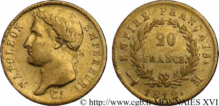 20 francs or Napoléon, tête laurée, Empire français 1812 Toulouse F.516/25 TB 