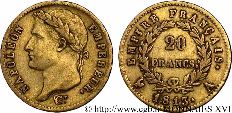 20 francs or Napoléon, tête laurée, Empire français 1813 Paris F.516/30 TTB 
