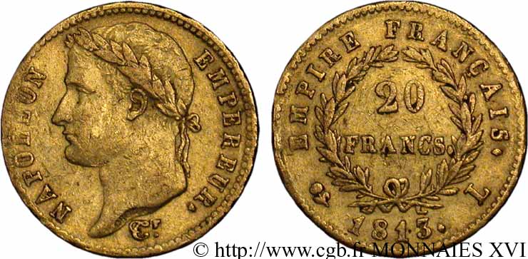 20 francs or Napoléon, tête laurée, Empire français 1813 Bayonne F.516/33 TB 
