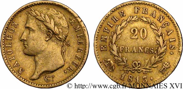 20 francs or Napoléon, tête laurée, Empire français 1813 Rome F.516/35 TTB 