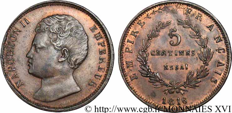 5 centimes, essai en bronze 1816  VG.2413  AU 