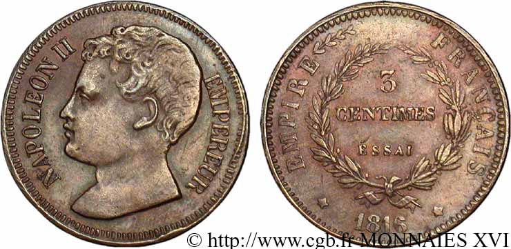 3 centimes, essai en bronze 1816  VG.2414  SUP 