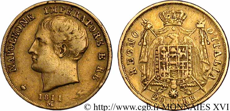 20 lires en or 1811 Milan VG.1360  XF 