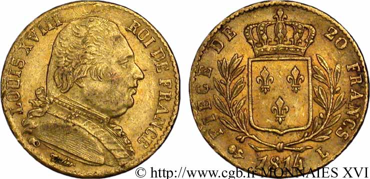 20 francs or Louis XVIII, buste habillé 1814 Bayonne F.517/6 TTB 