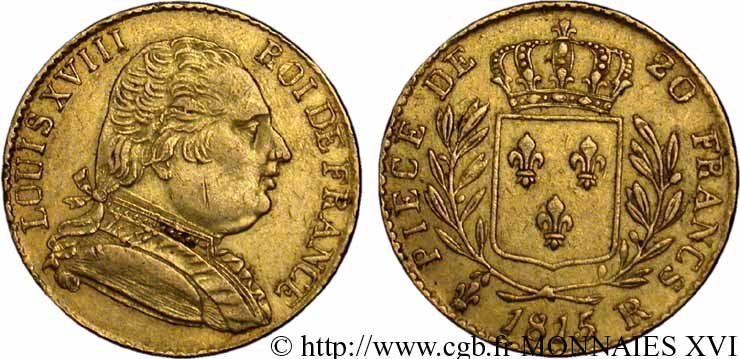 20 francs or Louis XVIII, buste habillé 1815 Londres F.518/1 SS 