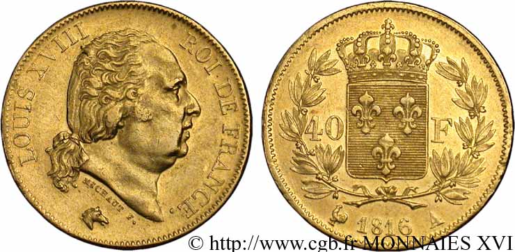 40 francs or Louis XVIII 1816 Paris F.542/1 TTB 