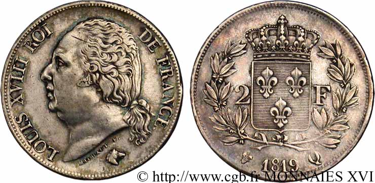 2 francs Louis XVIII 1819 Perpignan F.257/26 XF 