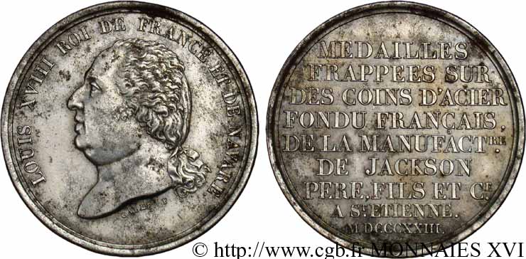 Essai au module de 5 Francs de Galle et de Jackson en acier 1823 Paris Maz.773  BB 