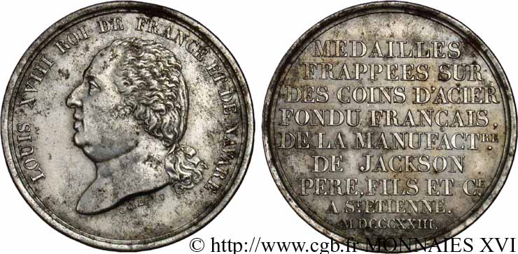 Essai au module de 5 Francs de Galle et de Jackson en acier 1823 Paris Maz.773  TTB 