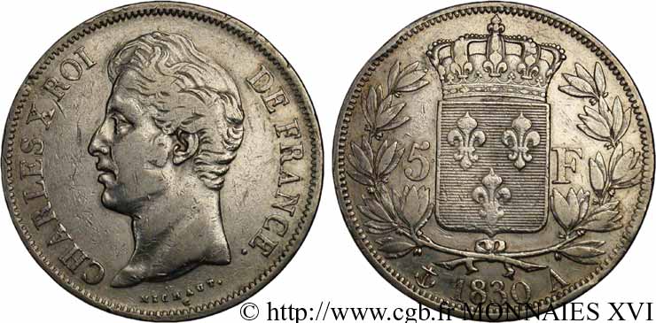 5 francs Charles X, 2e type, tranche en relief 1830 Paris F.312/1 TB 