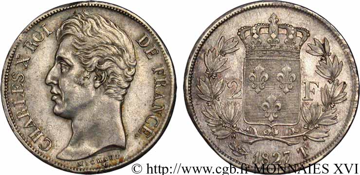 2 francs Charles X 1827 Nantes F.258/34 MBC 