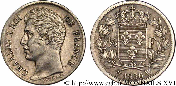 1/2 franc Charles X 1830 Lille F.180/54 XF 
